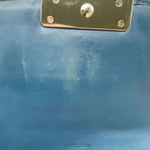 Coach Kristin leather wallet silver buckle bill fold pocket book teal green blue - Picture 12 of 16